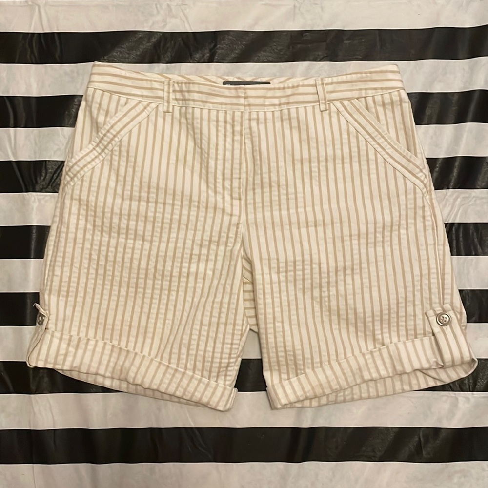 Elliott Lauren Tan and White Pinstripe Bermuda Shorts